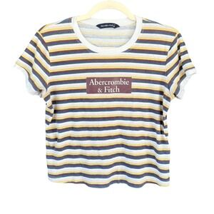 Y2K VTG Abercrombie & Fitch‎ Striped Crop Top Tee Casual Short Sleeve T-Shirt S